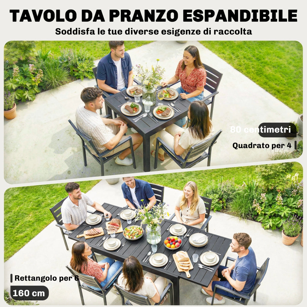 Tavolo da pranzo allungabile per giardino ¨C zephmum ¨C alluminio e acciaio, nero, 80/160x80 cm