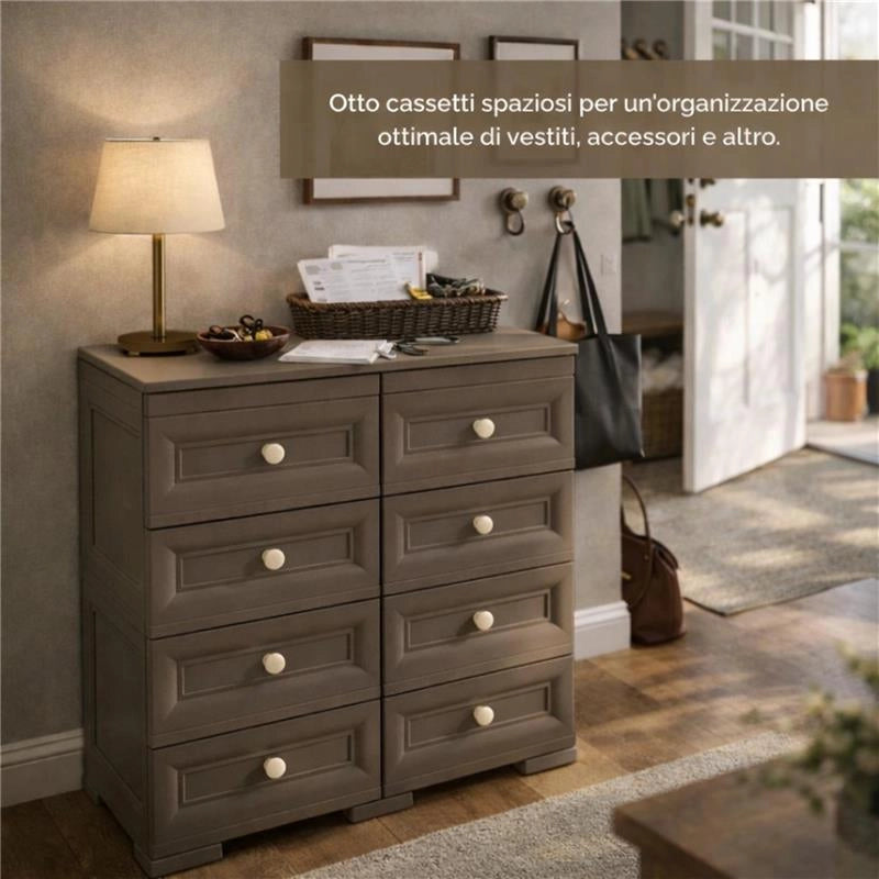 CASSETTIERA 8 CASSETTI PICCOLI WENGÉ 79X43X85,5 CM – MOBILE ORGANIZZAZIONE CASA SALVASPAZIO PER ZONA GIORNO E INGRESSO