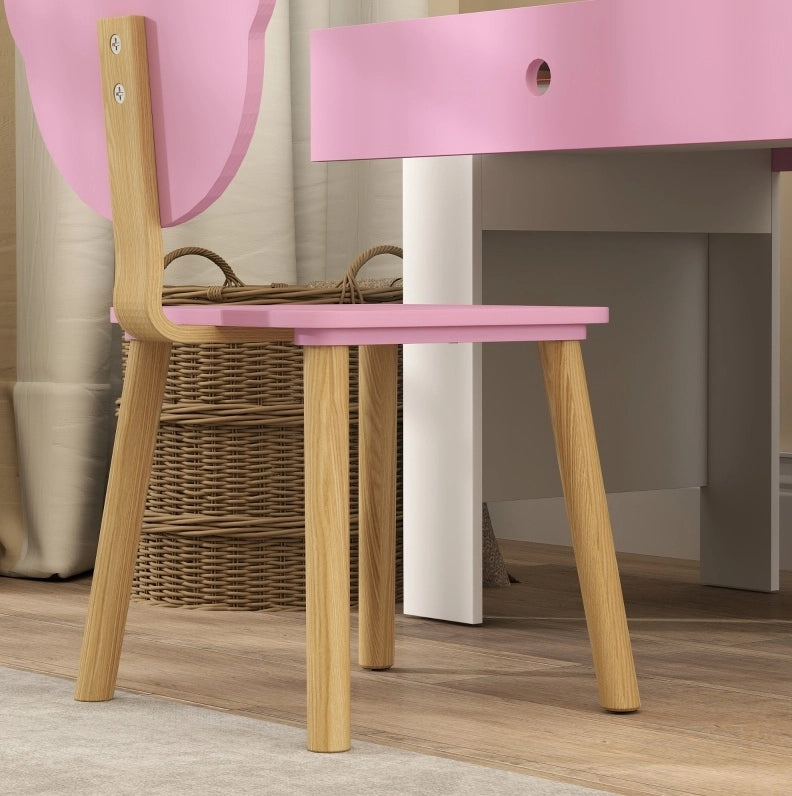 Set scrivania per bambini con sedia e cassetto rosa