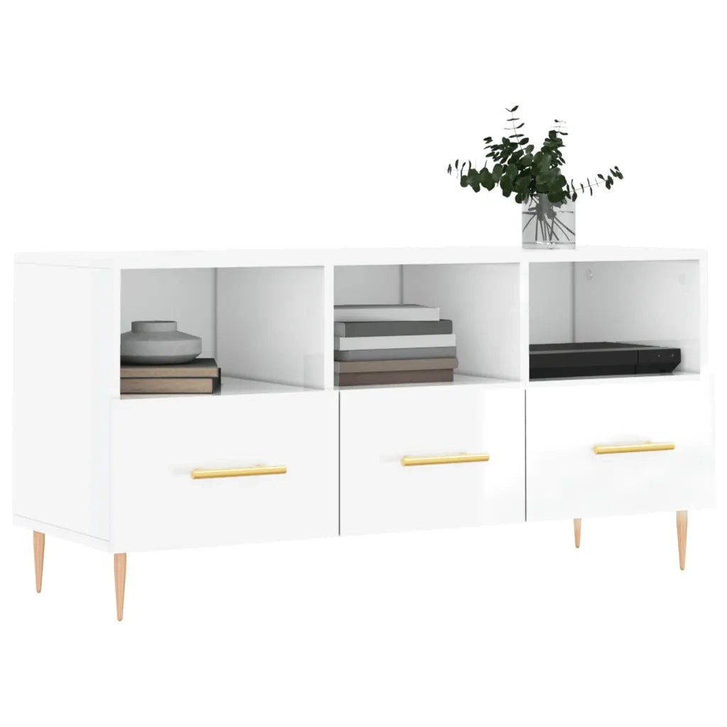 Mobile Porta TV-Mobile per TV-Credenza TV Bianco Lucido 102x36x50 cm in Legno Multistrato 628671