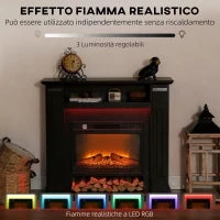 Camino Elettrico 1800W Regolabile con Fiamma 3D, Ripiano, Timer e Telecomando, 105x27x97 cm, Nero