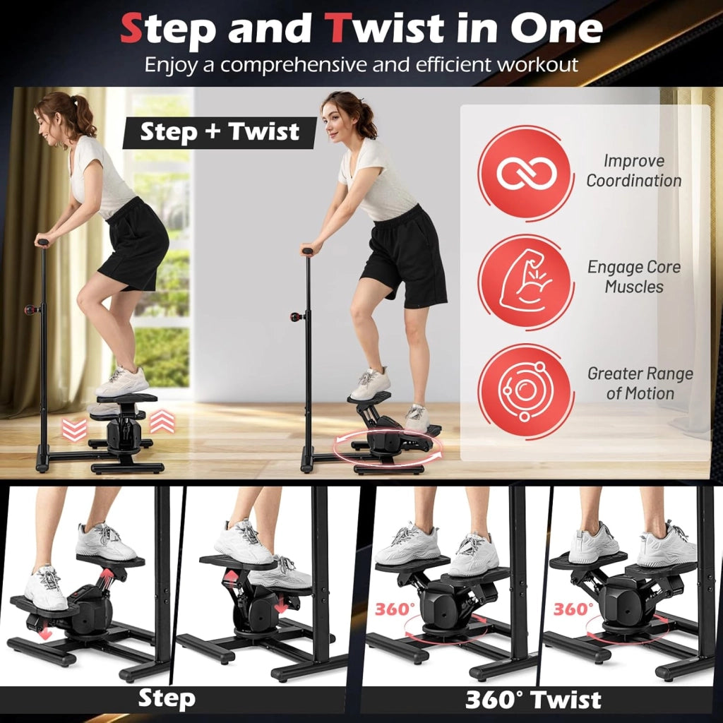 Step Fitness Casa, Stepper Idraulico con Manubrio Regolabile in Altezza, Schermo LCD, Pedali Antiscivolo, Attrezzatura Cardio per Allenamento Corpo, Esercizio