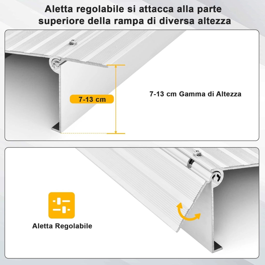 Rampa per Soglia Porta, Rampa d'Accesso in Alluminio con Altezza Regolabile, Superficie Antiscivolo, Portata 317 KG (13 cm)