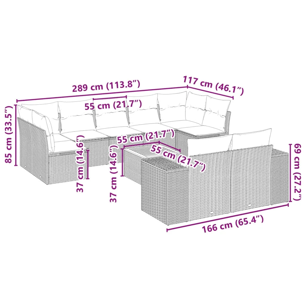 Set Divano da Giardino 10 pz con Cuscini Beige in Polyrattan 3225597