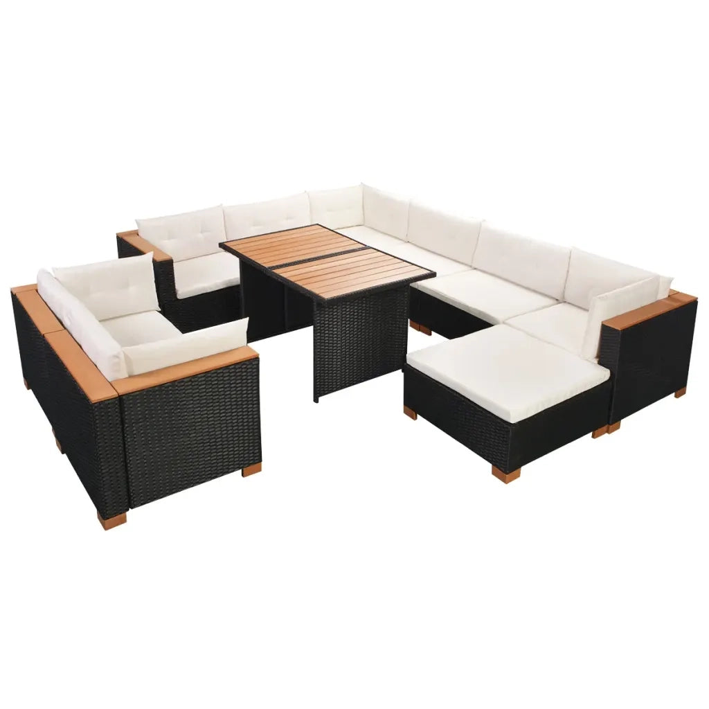 Set Divani da Giardino 10 pz con Cuscini in Polyrattan Nero cod mxl 34801