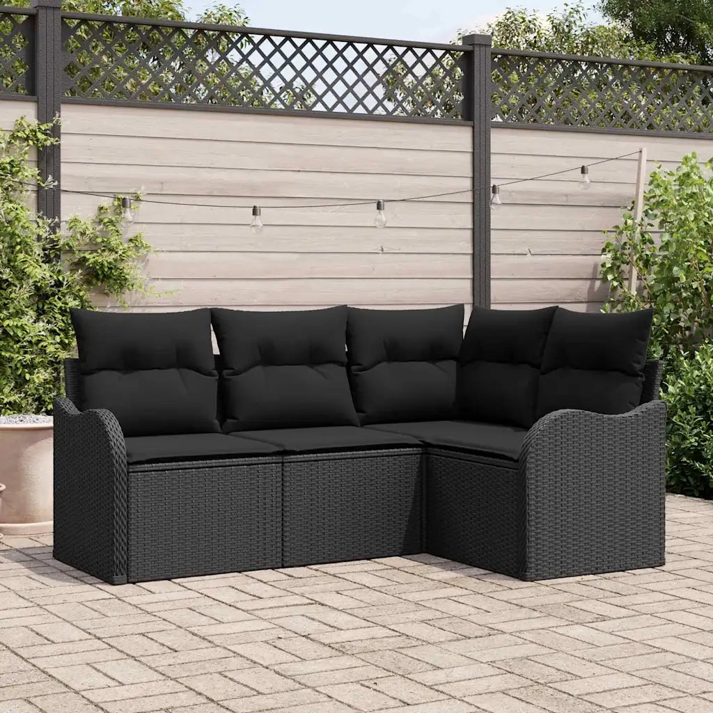 Set Divano da Giardino | Set Salotto da Giardino Nero polyrattan