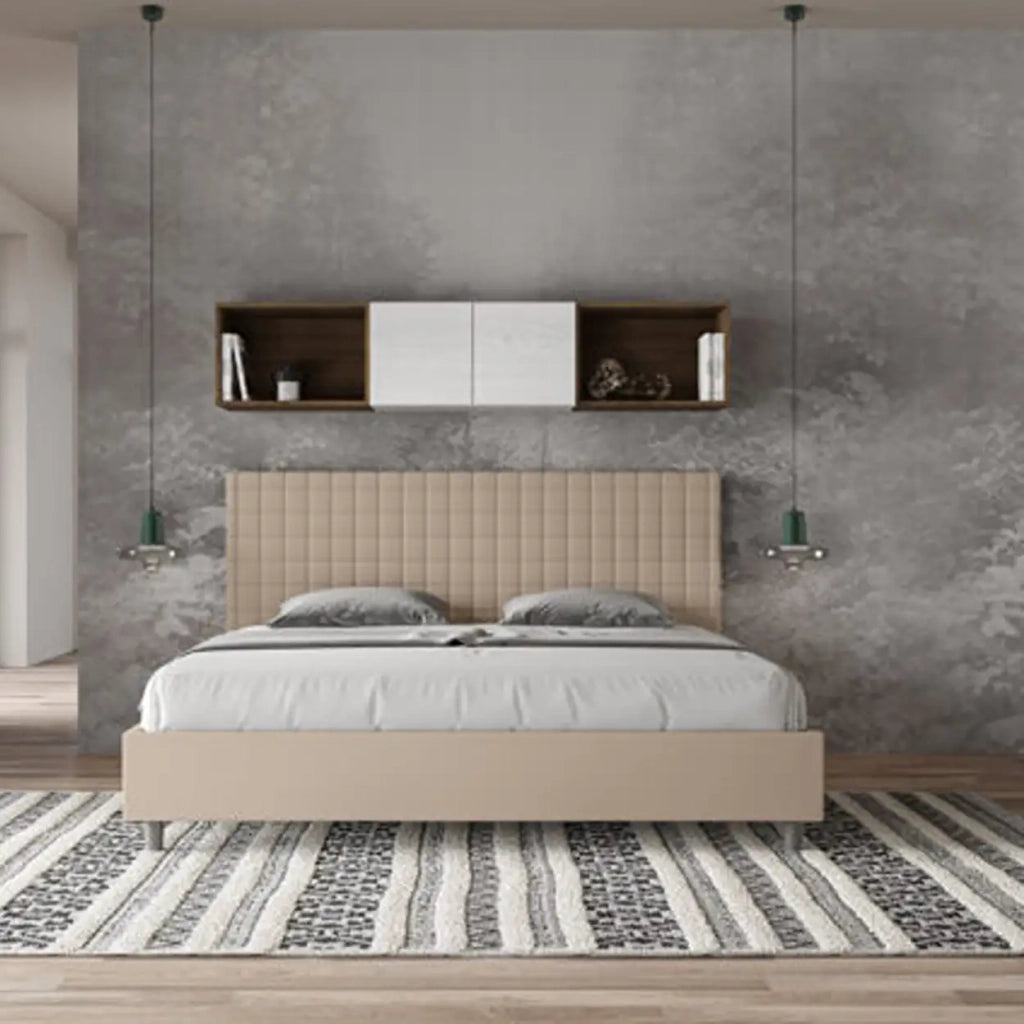 Letto con rete imbottito 180x200 similpelle tortora Sunny