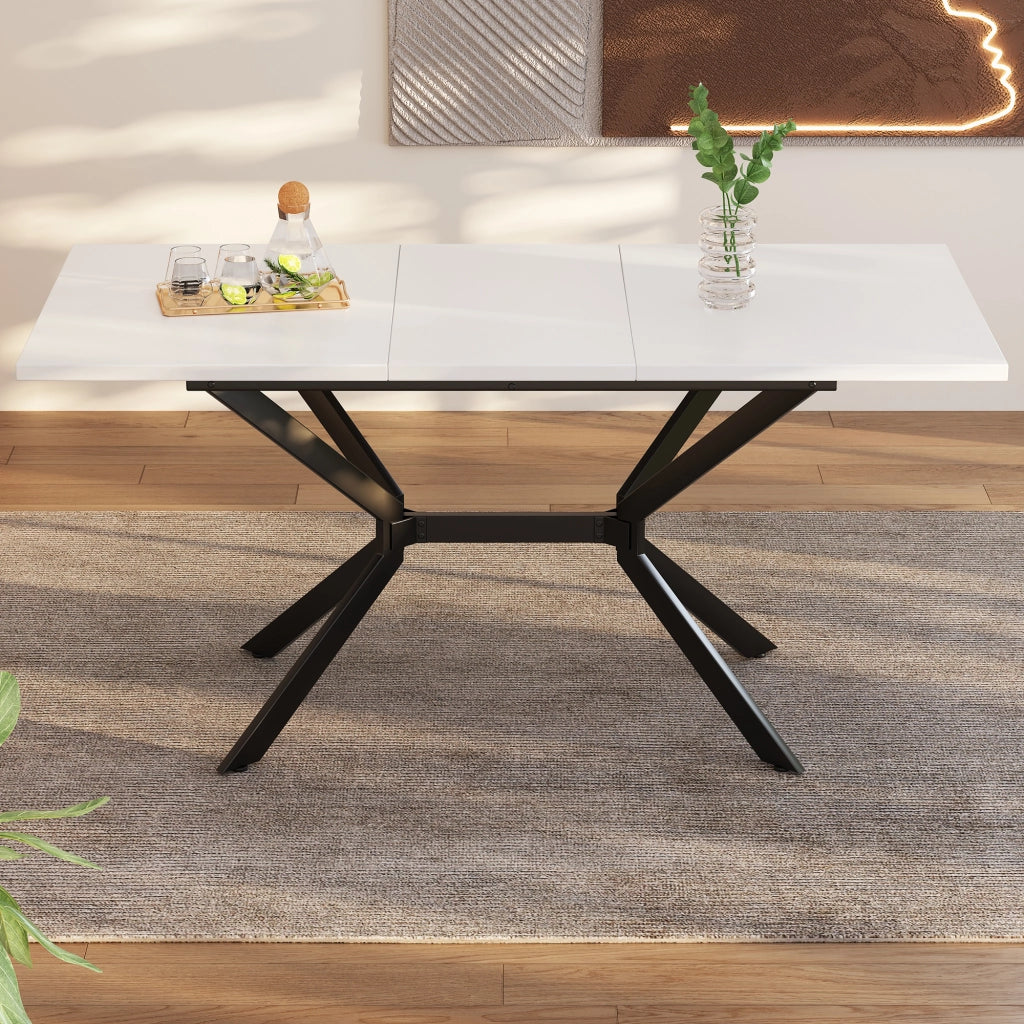Tavolo da pranzo allungabile per 4-6 persone con piano estensibile stile moderno in MDF bianco con gambe nere