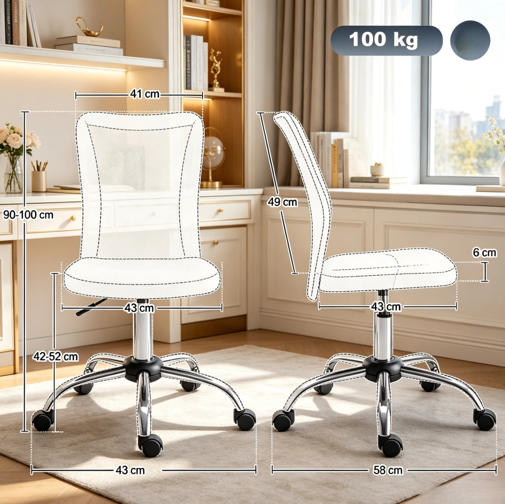 Sedia da ufficio girevole ergonomica senza braccioli in tessuto mesh grigio