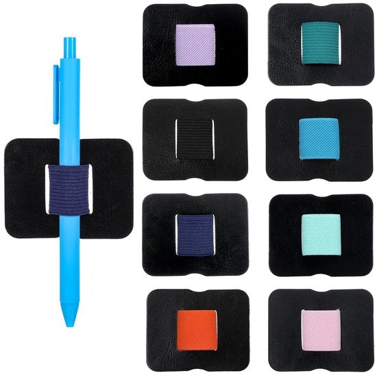 Penholder per 8 pezzi, penholder in pelle con adesivo e anello elastico per tablet, agenda, calendario, libretto di appunti