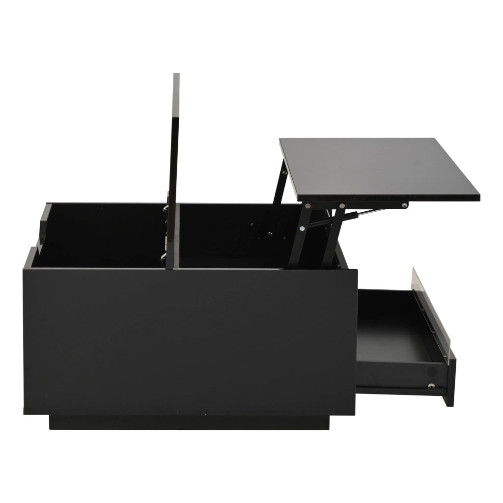 Tavolino da salotto 70x70x38 cm; piano sollevabile e vano nascosto; truciolato; nero