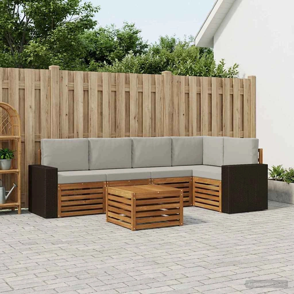 Set di divani da esterno 6 pz Naturale e Grigio Chiaro 3384392