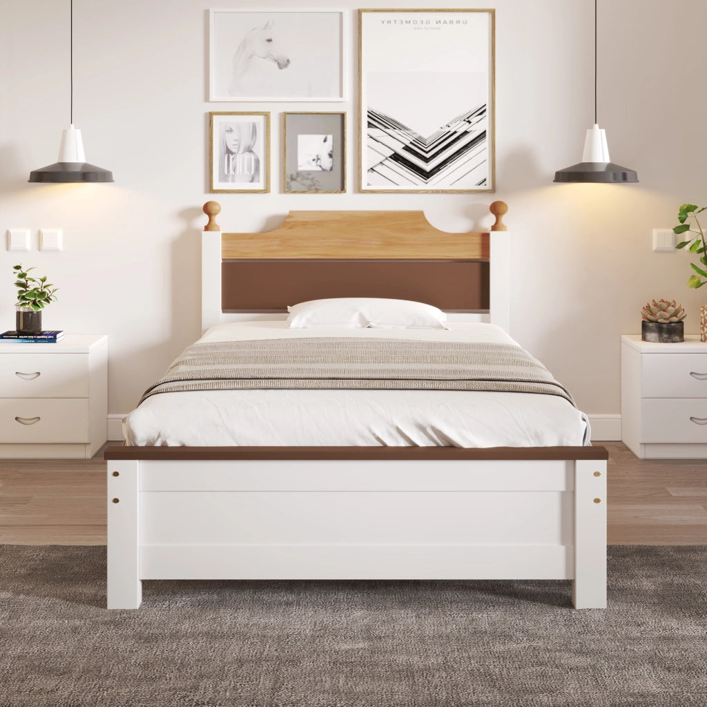 Letto Singolo 90×200 cm; 1 Posto con Testiera e Pediera a Contrasto; senza Materasso; Legno e MDF