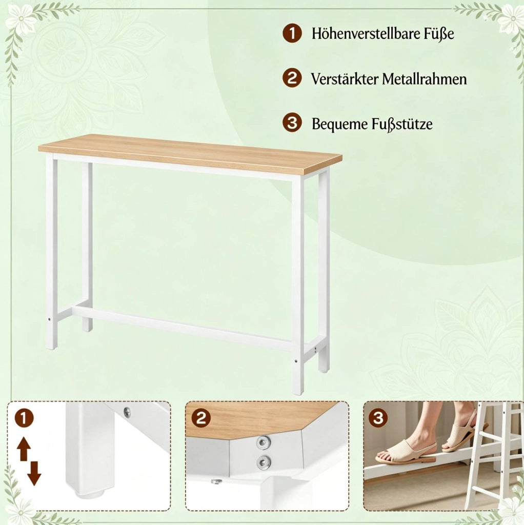 Tavolo bar alto in MDF e metallo bianco e rovere chiaro
