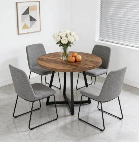 Tavolo da pranzo 80 cm in MDF e metallo; marrone rustico e nero
