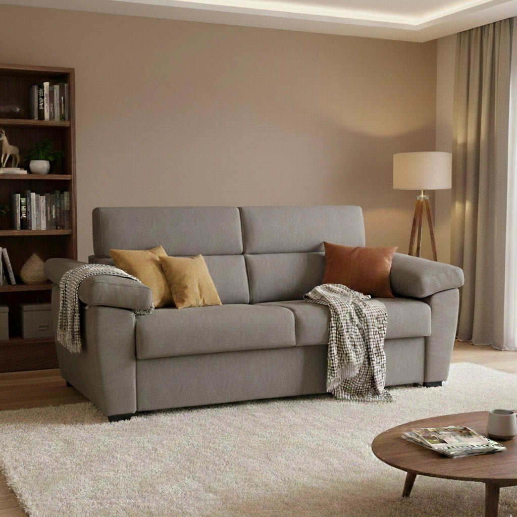 Pacecos, Divano Letto 3 Posti Sfoderabile Made in Italy, 225x95 cm Grigio Tortora