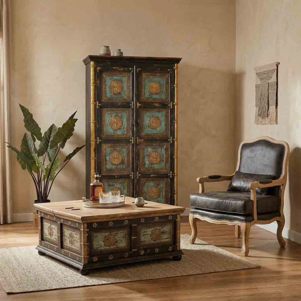 Poltrona in legno imbottita marrone 64x72x92h