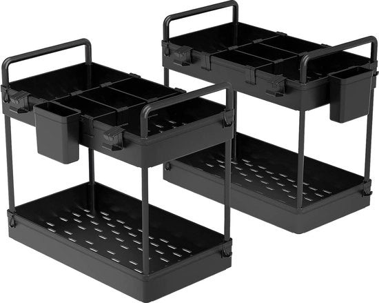 Set di 2 livelli organizzatori per cucina - piano di lavoro per lavandino - dispensa per erbe con contenitori - nero