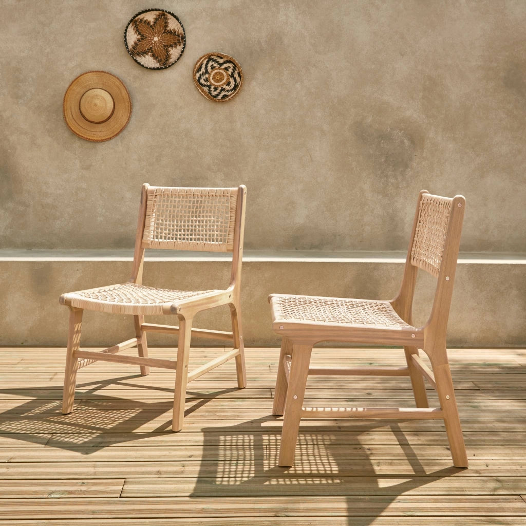 Set 2 sedie in canna e legno, marrone naturale