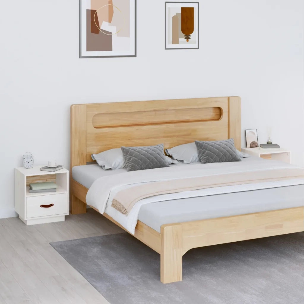 Set di 2 Comodini | Armadio da Notte | Mobiletto da notte Bianco 40x34x45 cm in Legno Massello di Pino