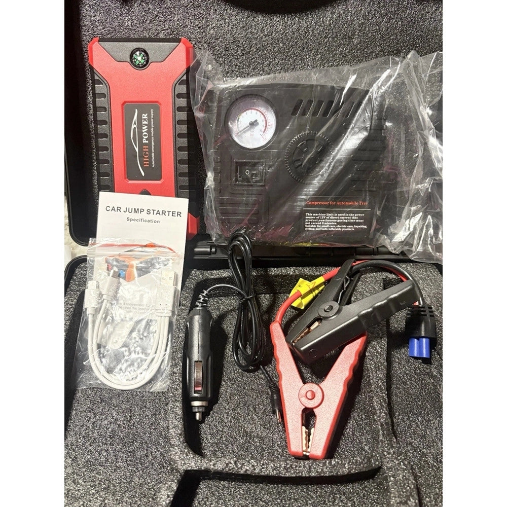 Trade Shop - Avviatore Di Emergenza Multifunzione Gonfiatore Per Pneumatici Auto 4 Porte Usb Torcia -