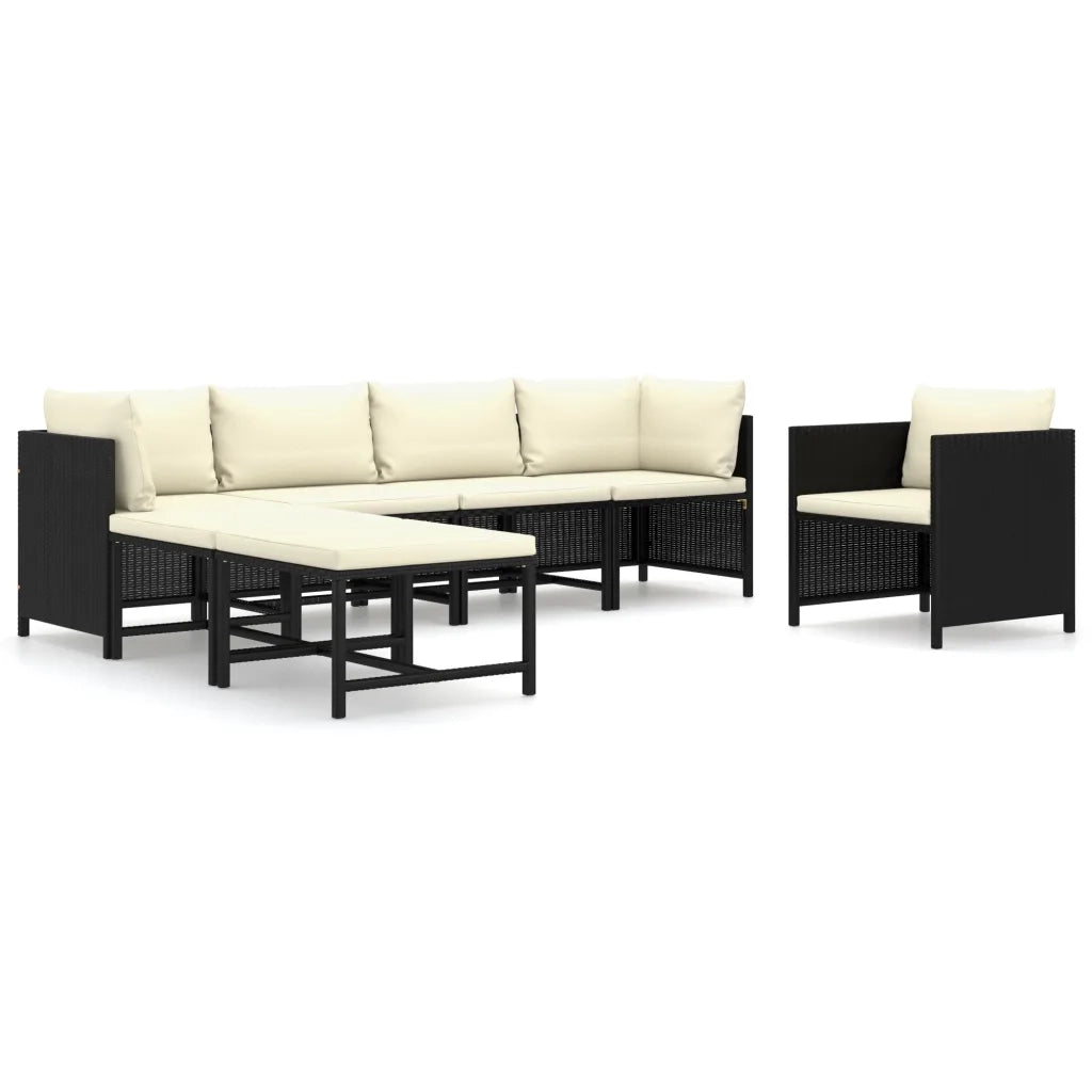 Set Divani da Giardino 7 pz con Cuscini in Polyrattan Nero 3059785
