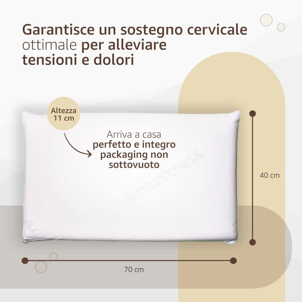 SONIT - Guanciale Letto in Memory Foam - Cuscino Cervicale per Dormire Bene e Ridurre il Russare - Cuscino Antiacaro Anallergico 11cm 2pz - Federa con Cerniera Inclusa