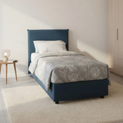 Letto singolo Shana, Letto contenitore con rivestimento in tessuto, Made in Italy, Apertura frontale, adatto per materasso cm 80x200, Blu