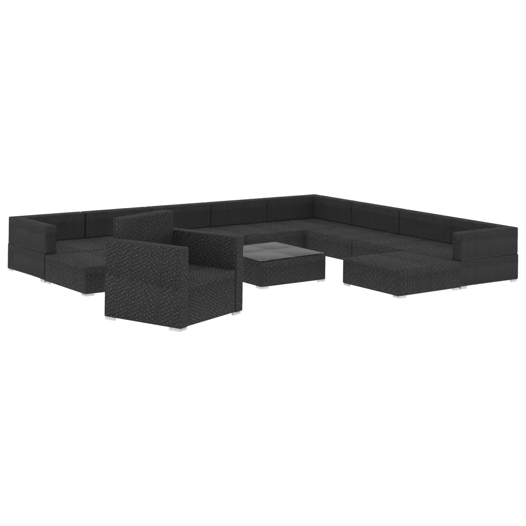 Set Divani da Giardino 12 pz con Cuscini in Polyrattan Nero 46750