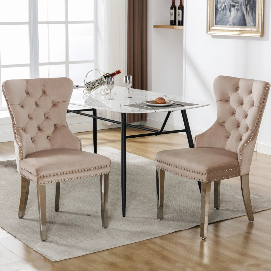 Sedia da Pranzo Imbottita in Velluto con Gambe in Metallo ¨C Xylo ¨C Beige, Set 2 Pezzi