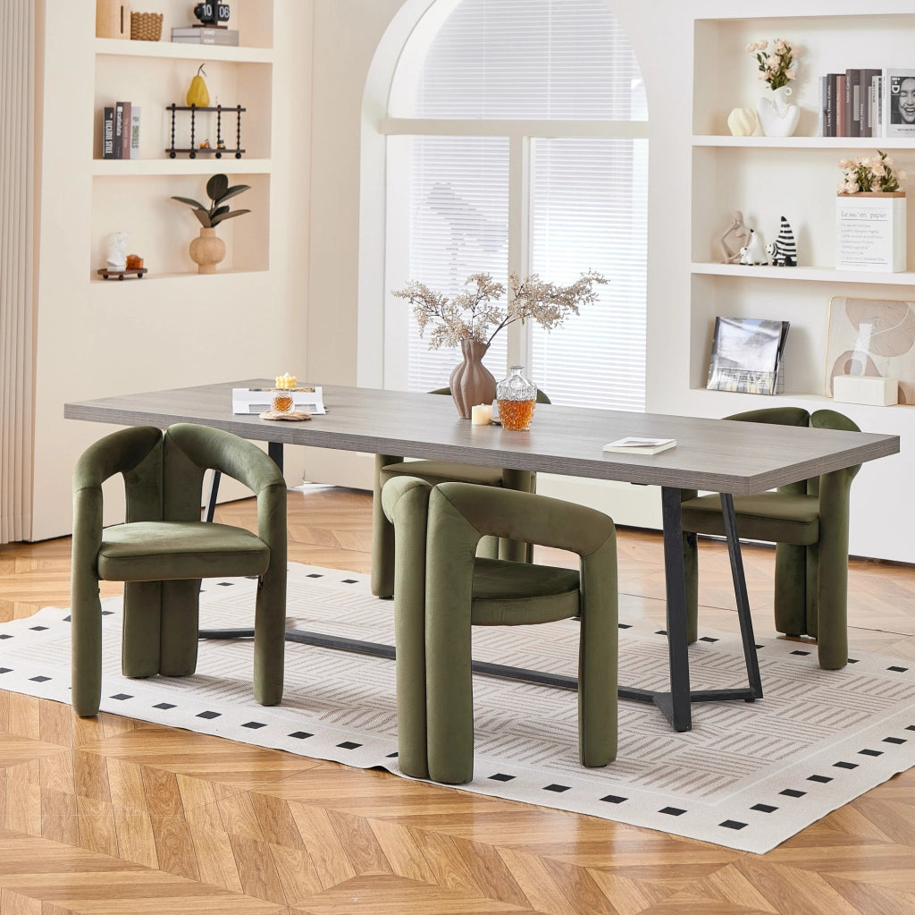 Sedia con Braccioli in Velluto Verde; Sedia Ergonomica per Sala da Pranzo e Ufficio