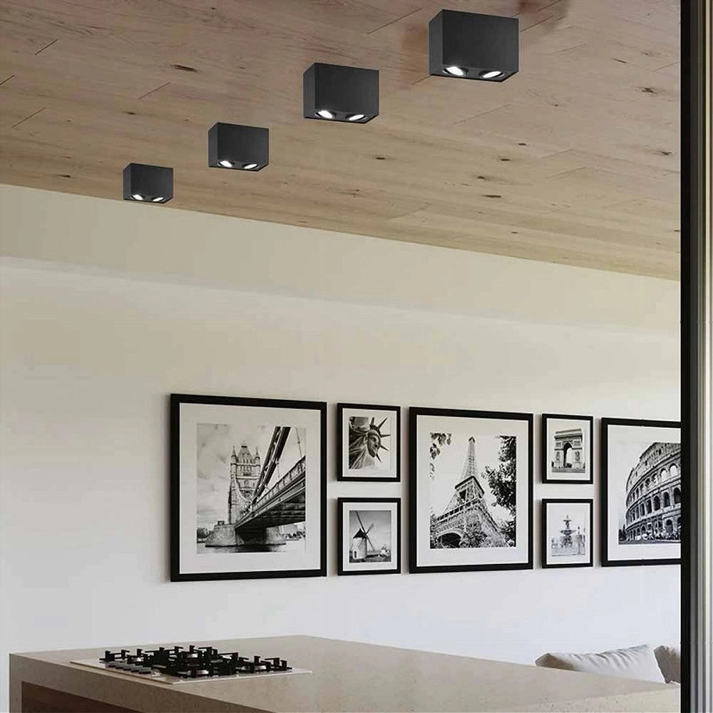 Trade Shop - Porta Faretto Doppio Orientabile Da Soffitto Nero Per Faretto Gu10 Gu5.3 P34-n2 -