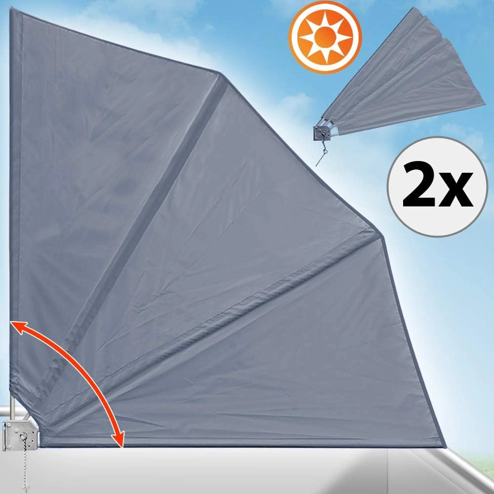 2x Tenda a Ventaglio da Balcone Pieghevole con Supporto 140x140cm Frangivento Privacy Terrazza Tenda Laterale