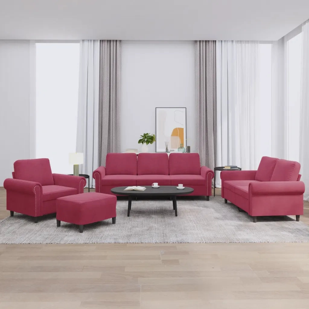Set di Divani 4 pz con Cuscini Rosso Vino in Vellutocod mxl 107228
