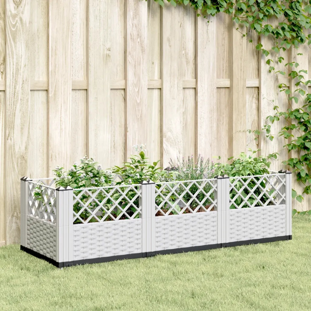 Fioriera | Cassetta per fiori | Vaso da Giardino con Picchetti Bianca 123,5x43,5x43,5 cm PP
