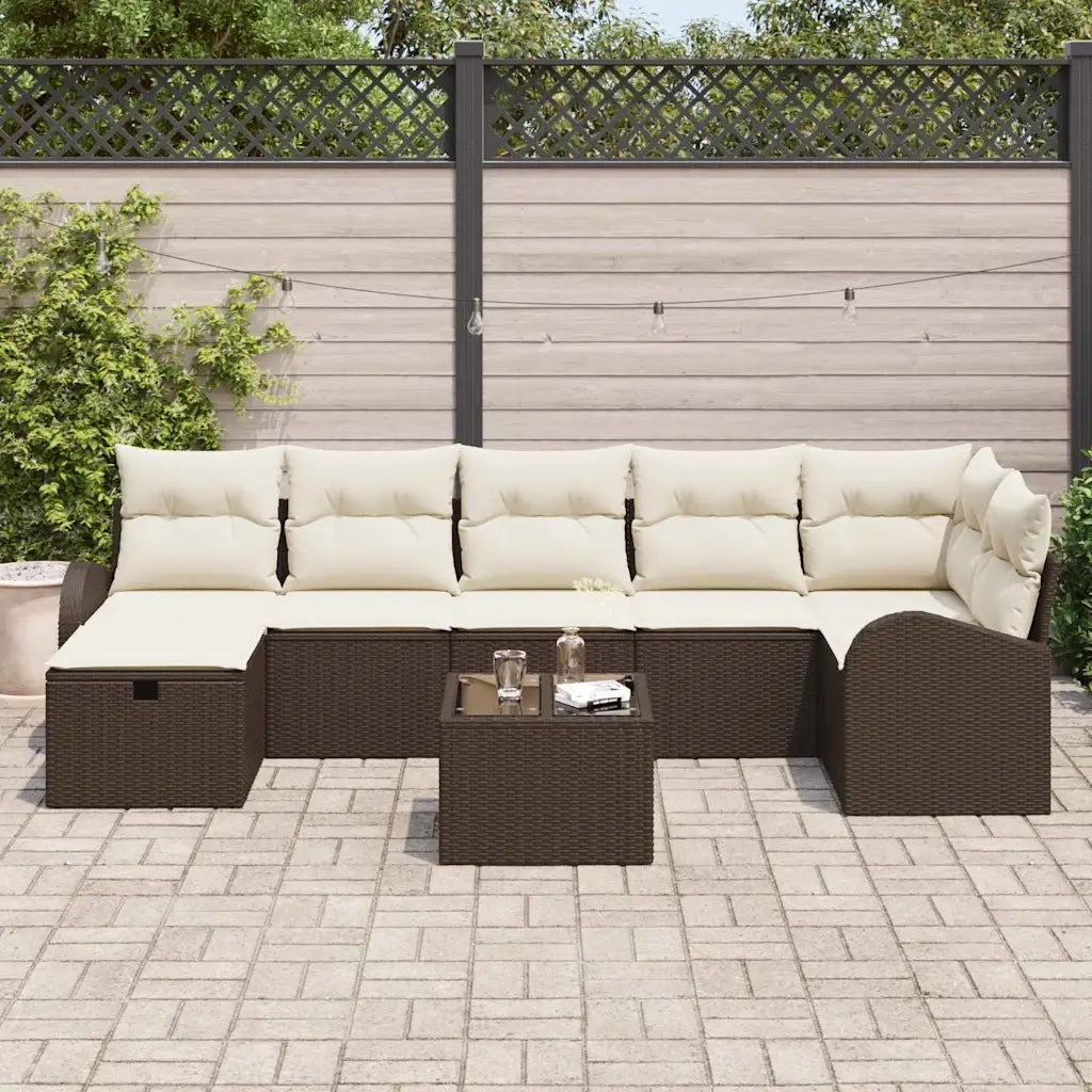 Set di divani con cuscino Marrone e Crema polyrattan