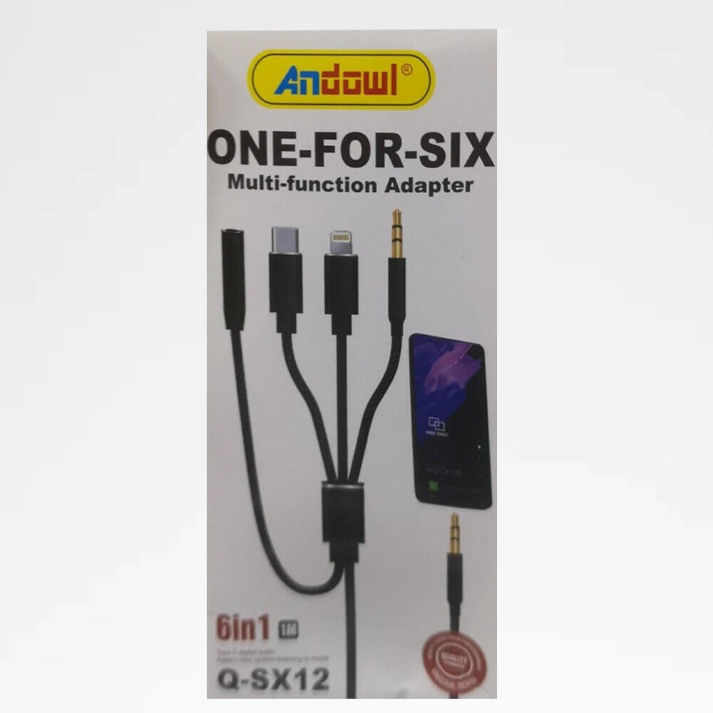 Trade Shop - Adattatore 6in1 Da Cavo Jack 3,5mm A Lightning Type-c Jack 3,5mm M F 1mt Q-sx12 -