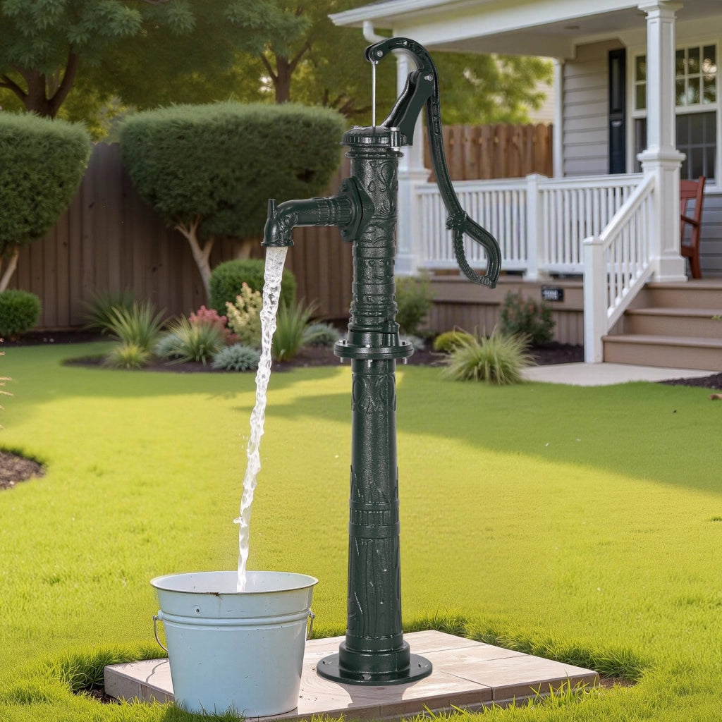 Pompa manuale per pozzo in ghisa con base HC-1010 verde, sollevamento max 6 m per giardino e stagno, robusta e resistente
