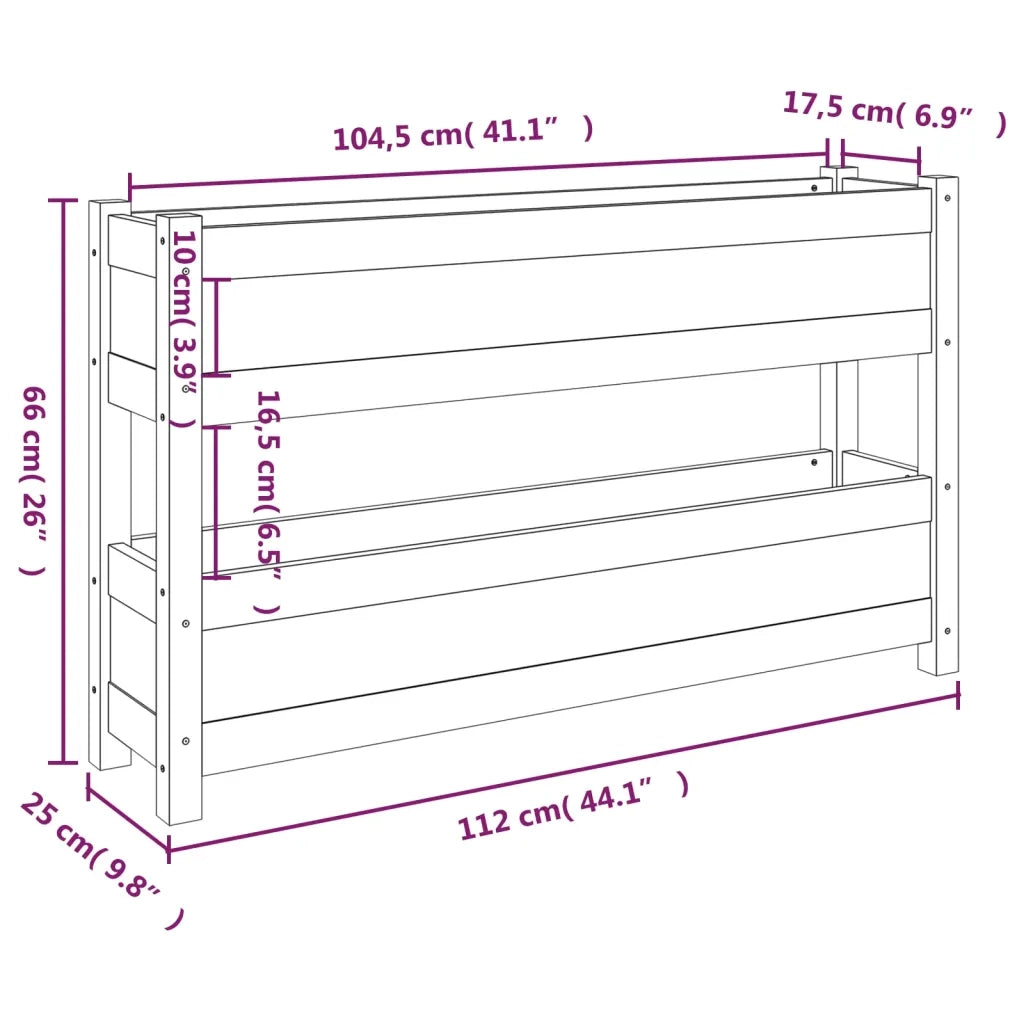 Fioriera Grigia 112x25x66 cm in Legno Massello di Pino 823929