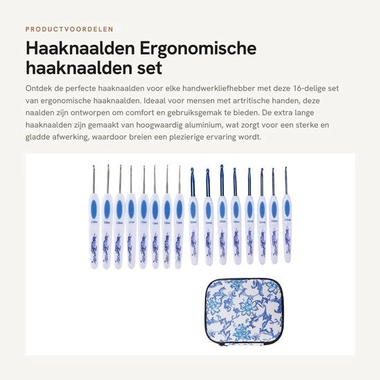 Set di Aghi per Maglia Ergonomiche - 16 pezzi - Aghi per Maglia Extra Lunghe - Alluminio - Maniglia di Comfort - Per Maglia a Cappello - Set di Aghi per Maglia