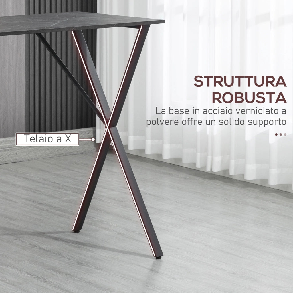 Tavolo da bar industriale ¨C Minimal ¨C effetto marmo, legno e acciaio 120x60x102 cm, nero