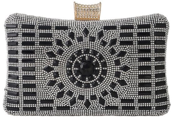 Borsa da sera con pietre di diamante per donna, borsa glabra per gala, borsa crossbody elegante, borsa a catena, borsa piccola per matrimonio, banchetto, festa, nera