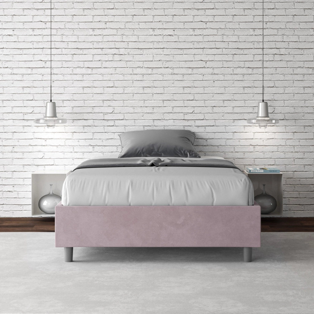 Letto una piazza e mezza con rete imbottito 120x190 microfibra tè verde Azelia
