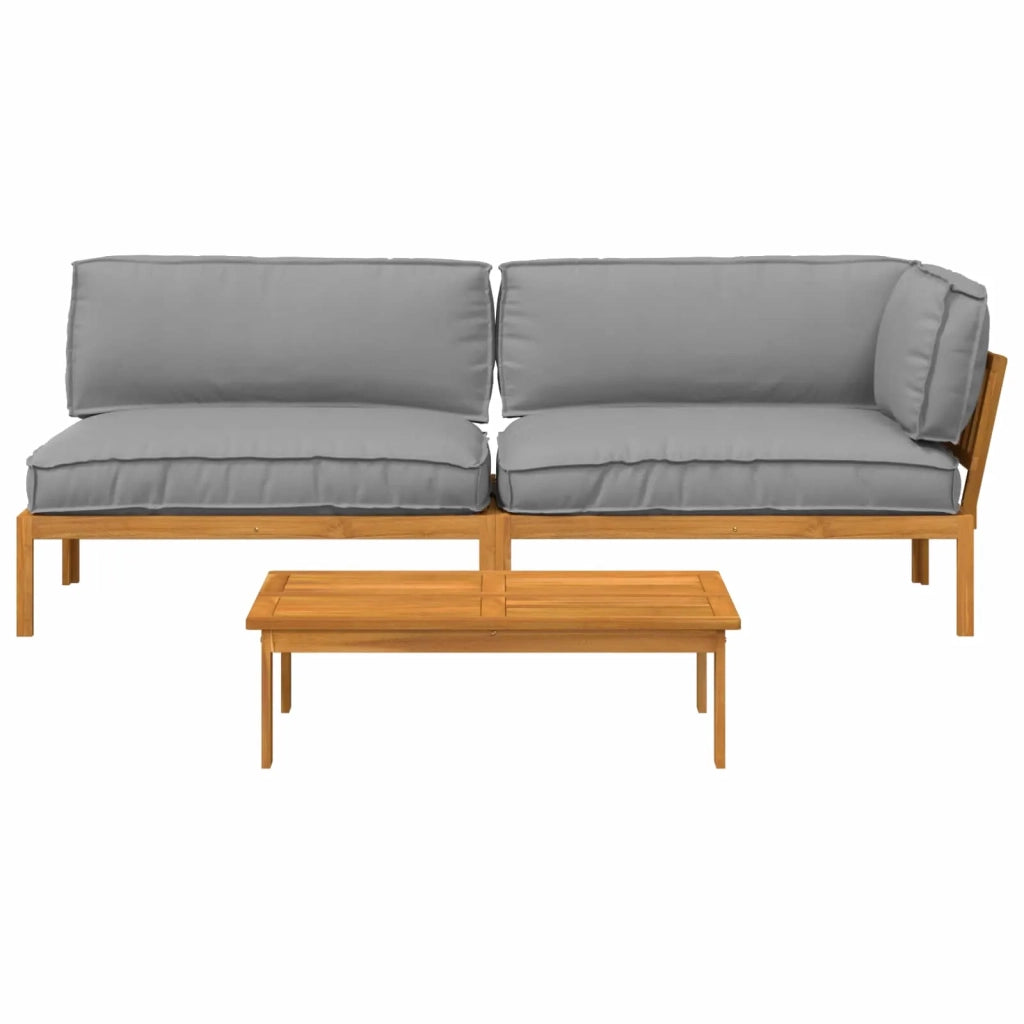 Set di divani con cuscino 3 pcs Crema Legno di Acacia Massello