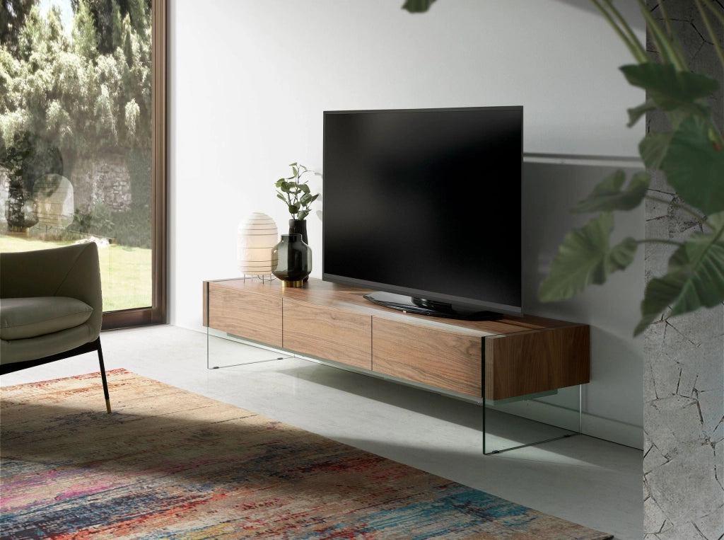 Porta TV in noce e vetro temperato