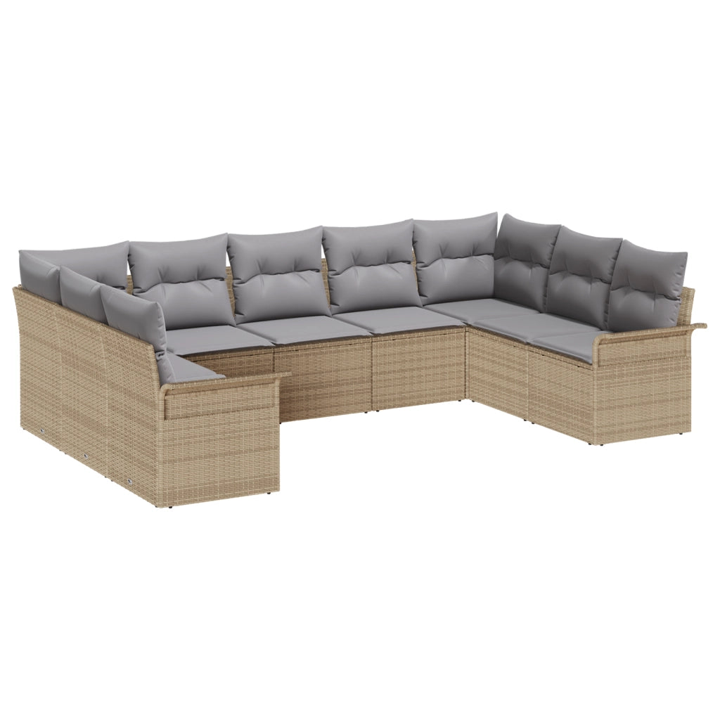 Set Divano da Giardino 9 Pezzi con Cuscini Beige Rattan Sintetico