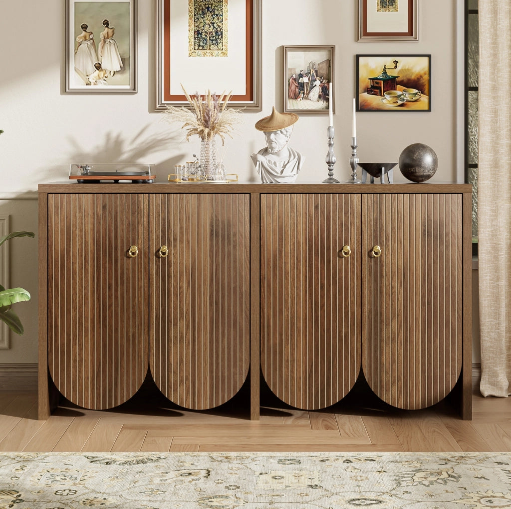 Credenza 147x40x80 cm con 4 ante e ripiani regolabili in MDF; noce