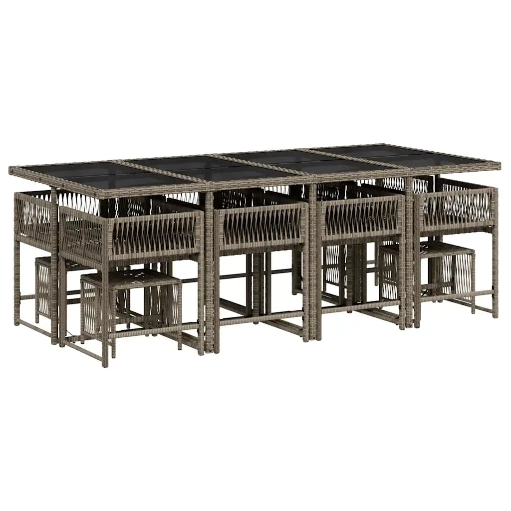 Set da Pranzo da Giardino 13pz con Cuscini Grigio in Polyrattan