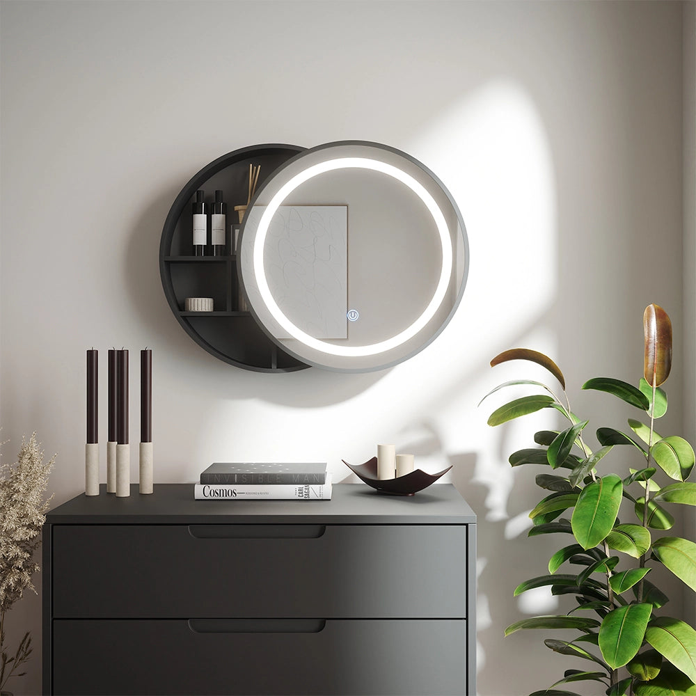 Vicco Specchio contenitore bagno Nero 50 x 50 cm con 5 vani portaoggetti