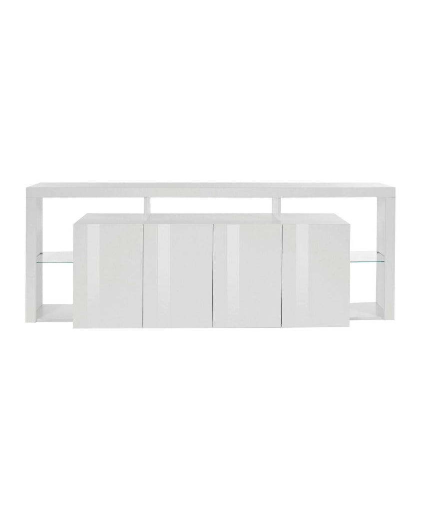 Credenza Atak, Buffet da soggiorno a 4 ante, Madia da salotto, Credenza moderna, 100% Made in Italy, 220x40h80 cm, Bianco lucido